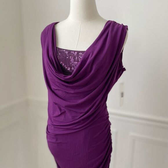 NWT Laundry by Design Ruched Stretchy Sheath Dress Sequins Ambrosia Plum 12 - Picture 12 of 14
